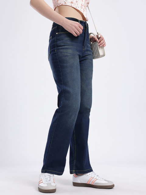 glitchez Women Vintage Washed Straight Jeans