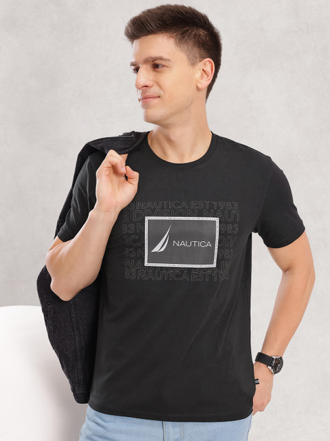 Nautica Brand Logo Print Regular Fit T-shirt with Reflective Elements