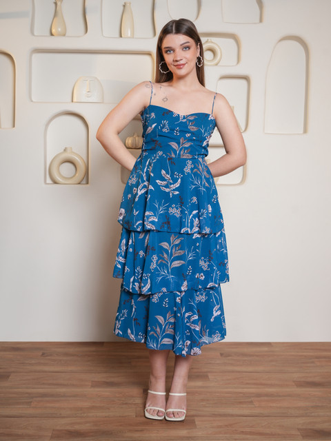 PURVAJA Women Floral Printed Layered Georgette Fit & Flare Midi Dress - Image 6