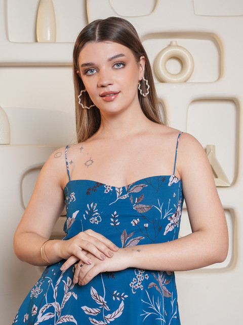 PURVAJA Women Floral Printed Layered Georgette Fit & Flare Midi Dress - Image 2