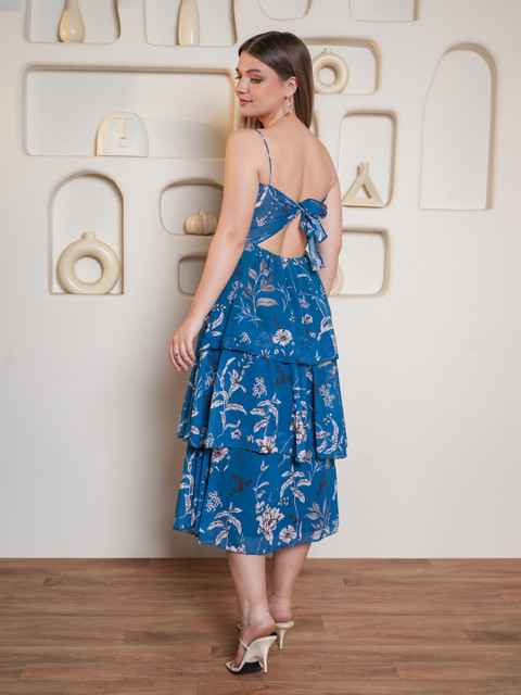 PURVAJA Women Floral Printed Layered Georgette Fit & Flare Midi Dress - Image 5