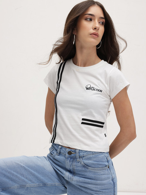 The Roadster Life Co. Striped Slim Fit Crop T-shirt