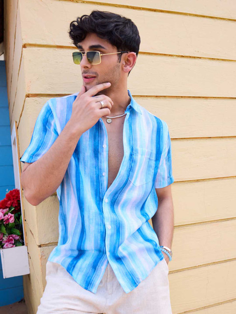 VASTRADO Men Classic Slim Fit Opaque Striped Casual Shirt