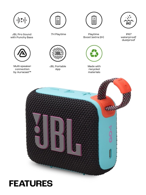 JBL Go 4 Black & Orange Ultra Portable Water & Dust Proof 4.2 W Bluetooth Speaker - Image 2