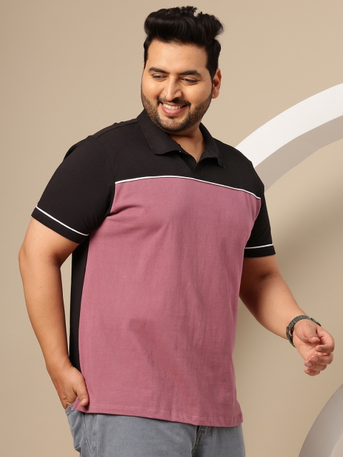 Sztori Plus Size Colourblocked Polo Collar Pure Cotton T-shirt - Image 4
