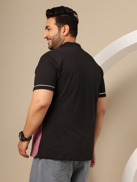 Sztori Plus Size Colourblocked Polo Collar Pure Cotton T-shirt - Image 5