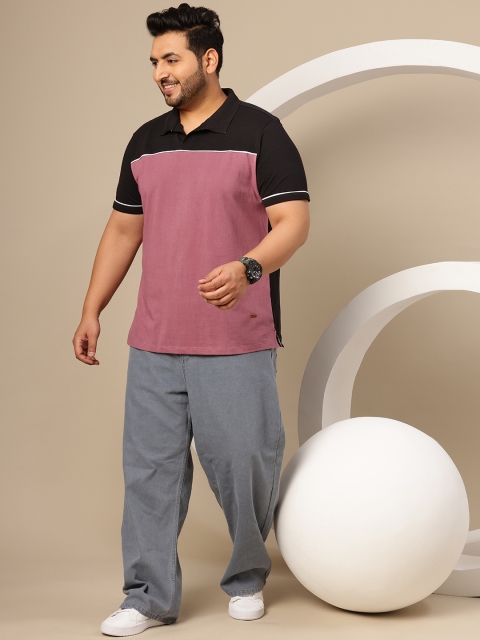 Sztori Plus Size Colourblocked Polo Collar Pure Cotton T-shirt - Image 6
