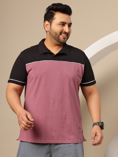 Sztori Plus Size Colourblocked Polo Collar Pure Cotton T-shirt - Image 3