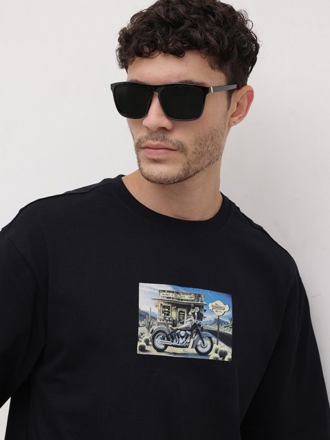 The Roadster Life Co. Biker Printed Relaxed Pure Cotton T-shirt