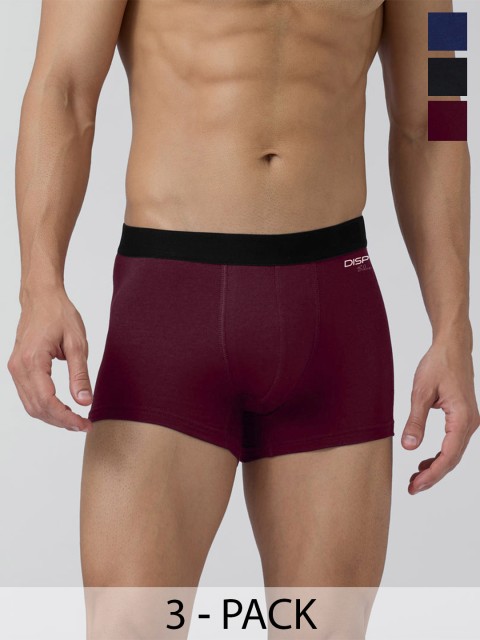 DISPENSER Men Pack Of 3 Breathability Trunks T-P1-WINE-BLACK-NAVY-M