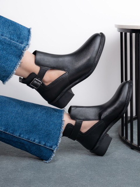 The Roadster Lifestyle Co Women Block-Heeled Monk Strap Boots with Buckle