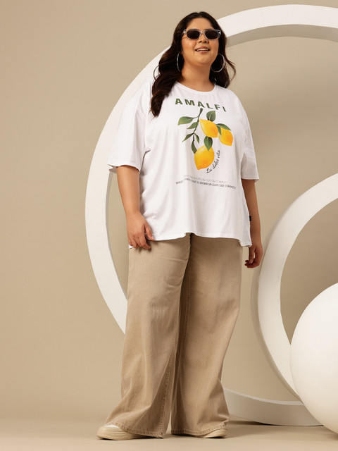 Sztori Plus Size Printed Drop-Shoulder Sleeves Pure Cotton Oversized T-shirt - Image 6