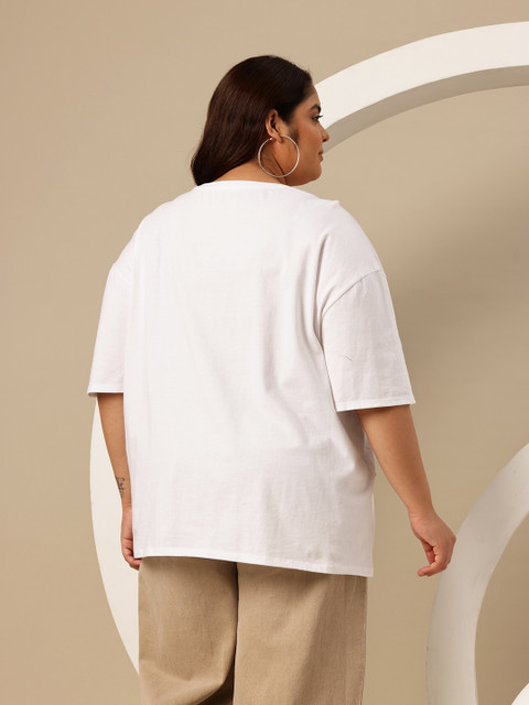 Sztori Plus Size Printed Drop-Shoulder Sleeves Pure Cotton Oversized T-shirt - Image 5