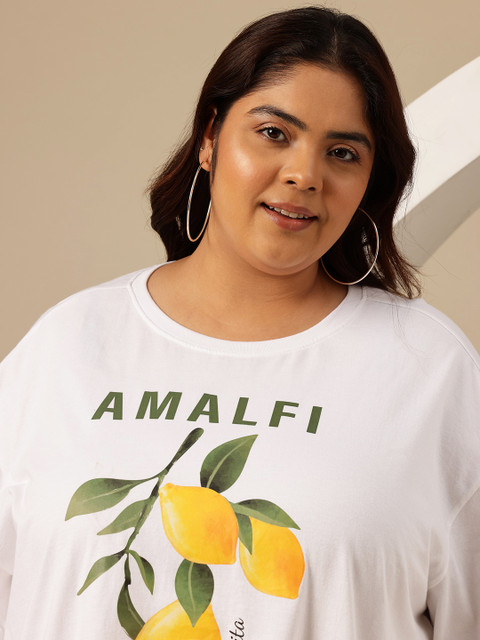 Sztori Plus Size Printed Drop-Shoulder Sleeves Pure Cotton Oversized T-shirt - Image 2