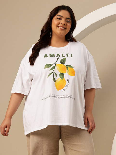 Sztori Plus Size Printed Drop-Shoulder Sleeves Pure Cotton Oversized T-shirt - Image 3