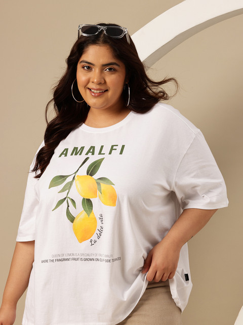 Sztori Plus Size Printed Drop-Shoulder Sleeves Pure Cotton Oversized T-shirt