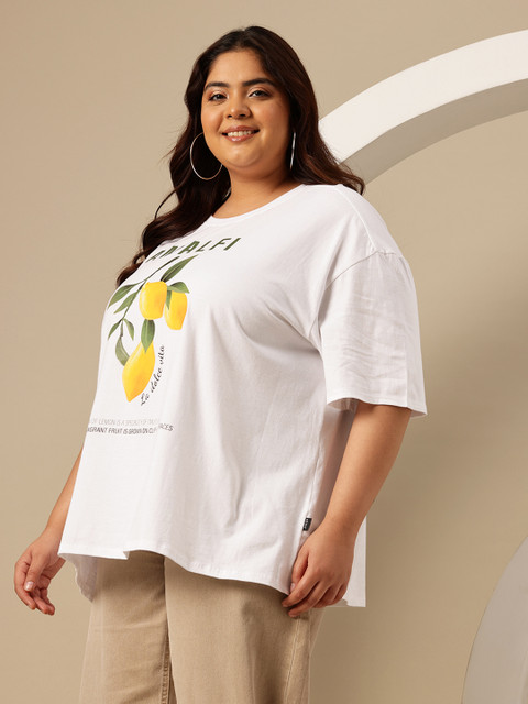 Sztori Plus Size Printed Drop-Shoulder Sleeves Pure Cotton Oversized T-shirt - Image 4
