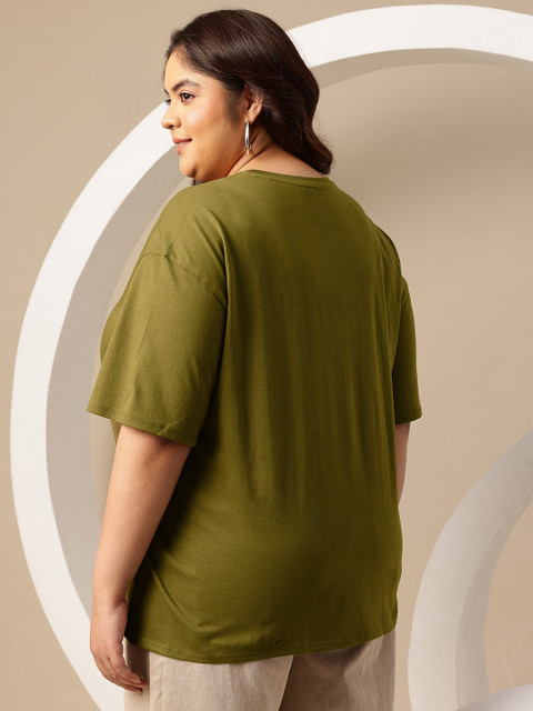 Sztori Plus Size Drop-Shoulder Sleeves Pure Cotton Applique Relaxed Fit T-shirt - Image 5