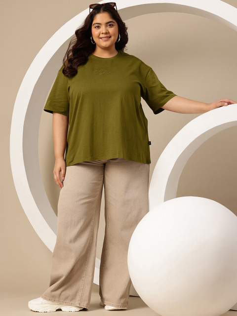 Sztori Plus Size Drop-Shoulder Sleeves Pure Cotton Applique Relaxed Fit T-shirt - Image 6