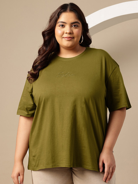 Sztori Plus Size Drop-Shoulder Sleeves Pure Cotton Applique Relaxed Fit T-shirt - Image 3