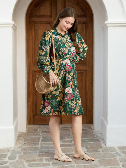 MomToBe Floral Print Puff Sleeve Maternity Fit & Flare Dress - Image 7