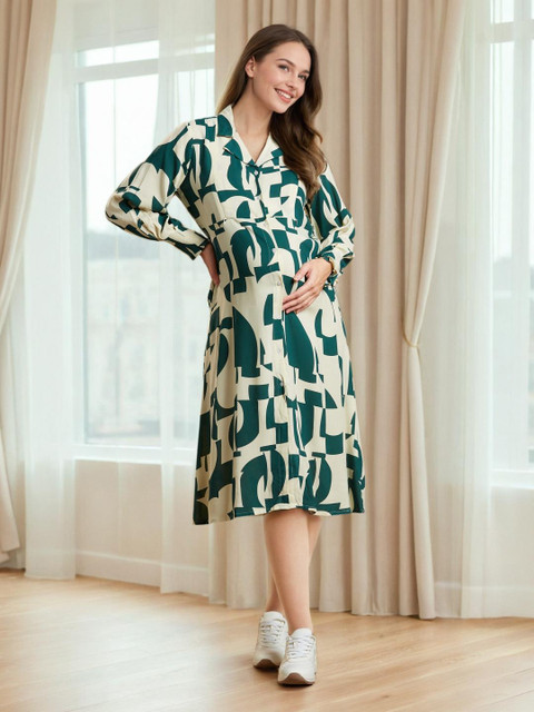 MomToBe Print Maternity Fit & Flare Midi Dress