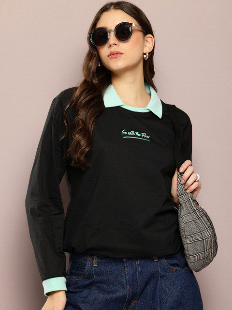 DILLINGER Typography Printed Polo Collar Oversized Pure Cotton T-shirt