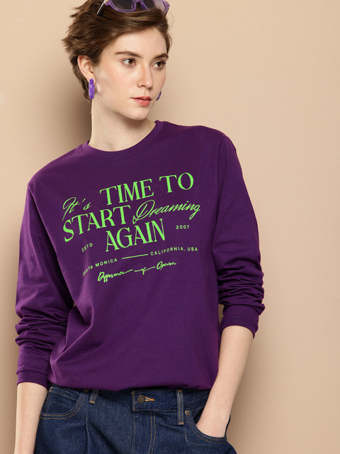 Difference of Opinion Oversized Fit Long Sleeve Typography Printed Pure Cotton T-shirt