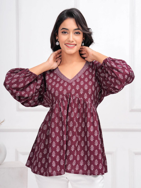 Nayo Women Printed Cotton V-Neck Ethnic Tunic