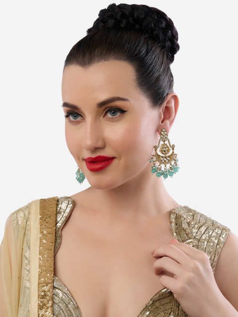 Zaveri Pearls Gold Plated Artificial Stones and Beads Contemporary Drop Earrings - Image 4