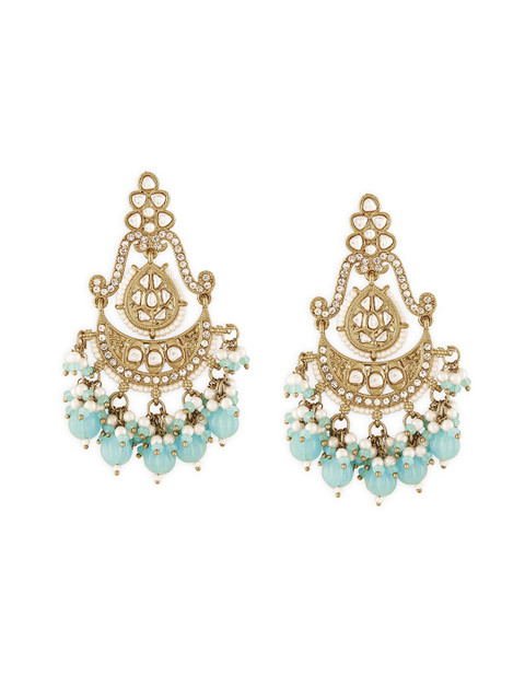 Zaveri Pearls Gold Plated Artificial Stones and Beads Contemporary Drop Earrings - Image 3