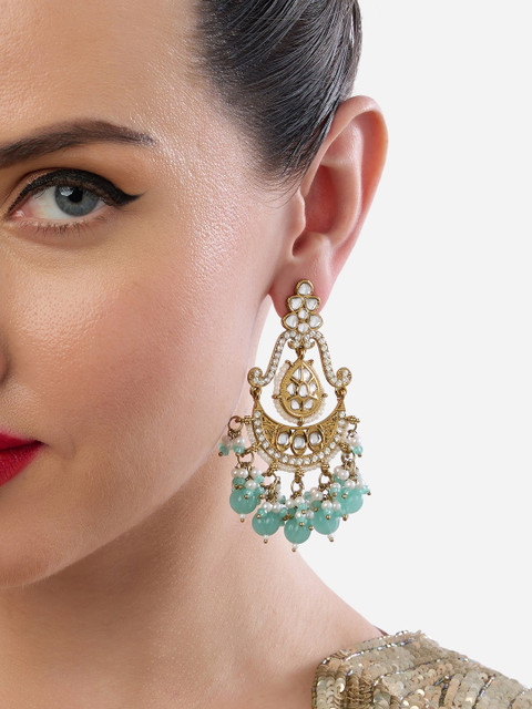 Zaveri Pearls Gold Plated Artificial Stones and Beads Contemporary Drop Earrings - Image 2