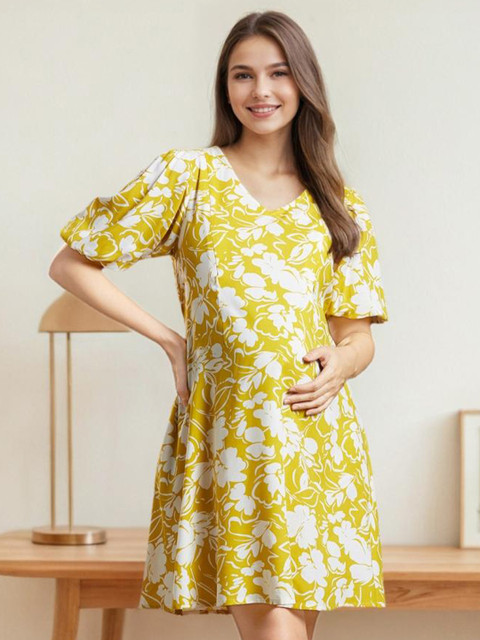 MomToBe Floral Print Flared Sleeve Maternity Fit & Flare Dress