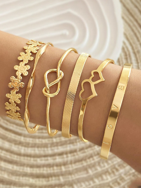 Jewels Galaxy Set Of 6 Gold-Plated Cuff Bracelet