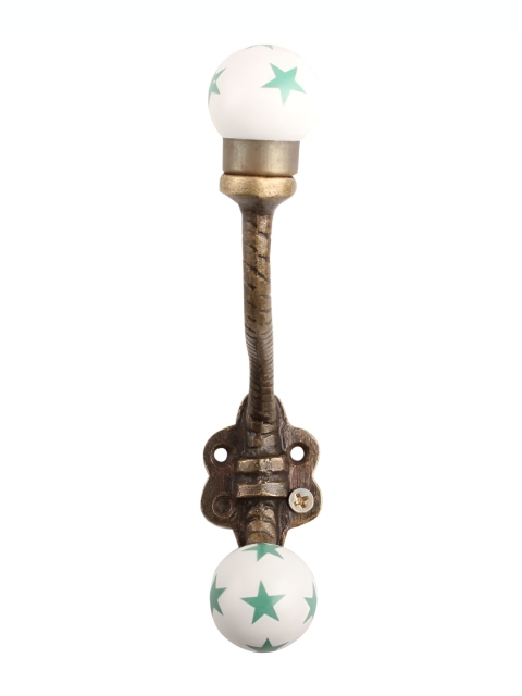 IndianShelf Green & White 2 Pieces Ceramic Star Floral Key Holder Cloth Hanger for Wall - Image 3