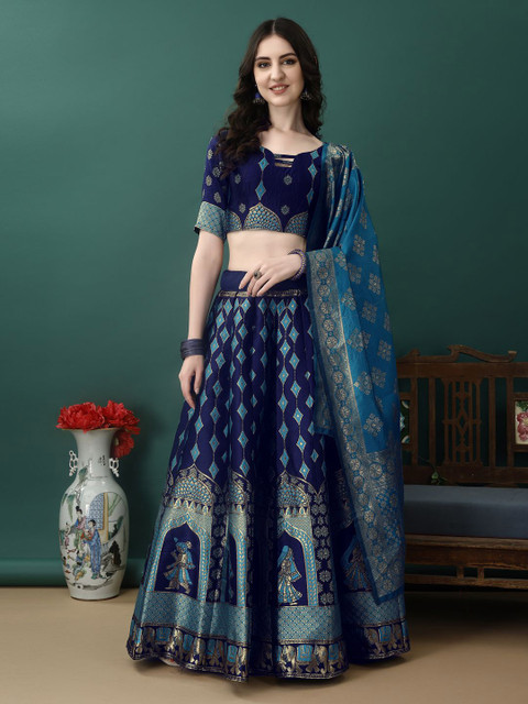 SWAMI STUDIO Woven Design Zari Ready to Wear Lehenga & Unstitched Blouse With Dupatta