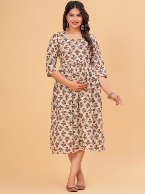 BAESD Women Floral Printed Maternity A-Line Midi Dress