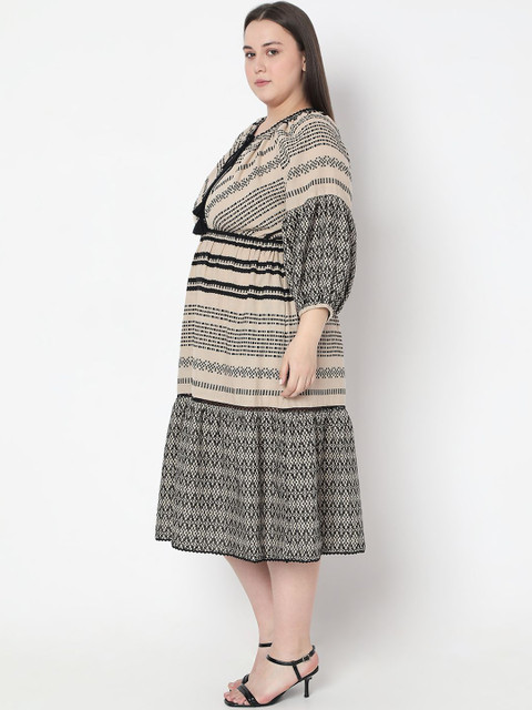 VERO MODA CURVE Women Plus Size Print Bishop Sleeve Fit & Flare Midi Dress - Image 3