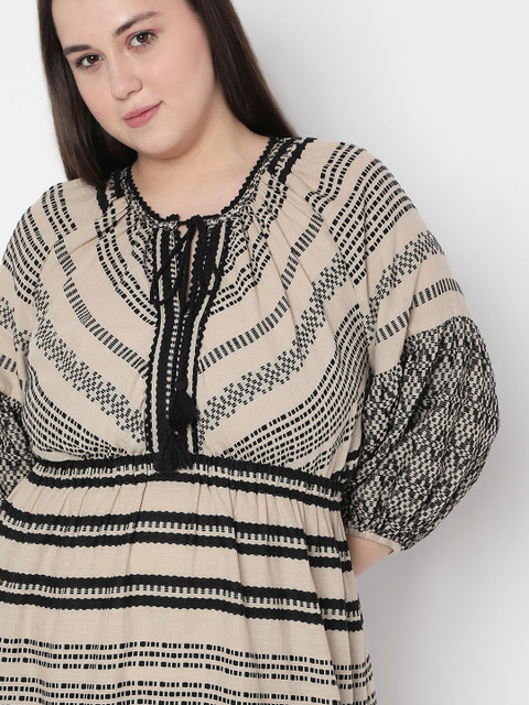 VERO MODA CURVE Women Plus Size Print Bishop Sleeve Fit & Flare Midi Dress - Image 6