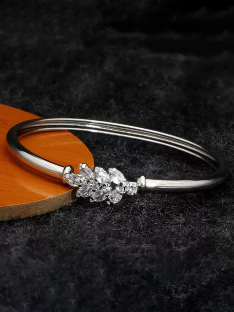 ASMITTA JEWELLERY Silver-Plated Cubic Zirconia Kada Bracelet