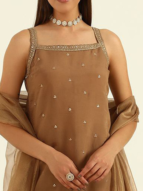 FIORRA Floral Embroidered Regular Thread Work Straight Kurti with Palazzos & Dupatta - Image 2