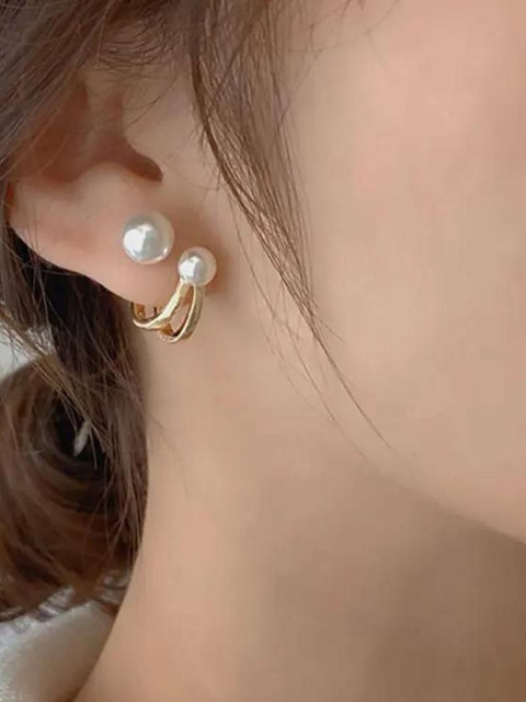 Celestique Gold Plated Pearls Contemporary Studs - Image 4