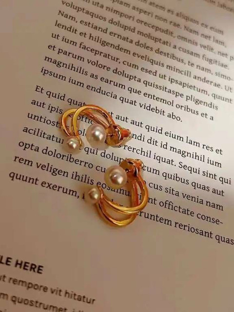 Celestique Gold Plated Pearls Contemporary Studs - Image 3