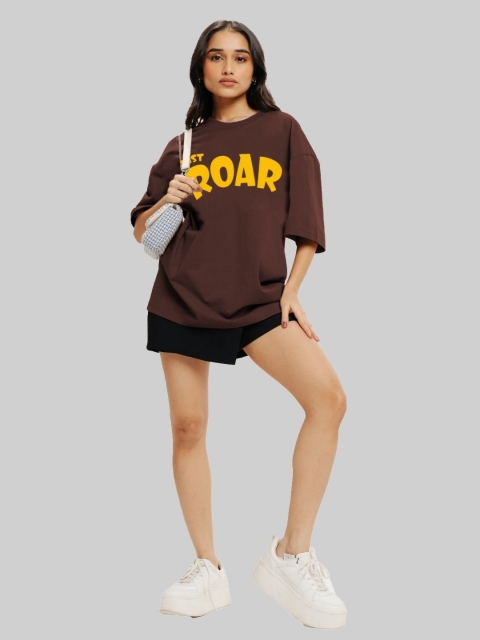 Leotude Women Typography Printed Round Neck Cotton Oversized T-shirt - Image 4