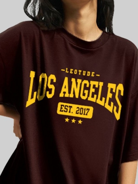 Leotude Women Typography Printed Round Neck Cotton Oversized T-shirt - Image 2