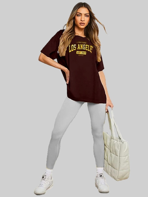Leotude Women Typography Printed Round Neck Cotton Oversized T-shirt - Image 5
