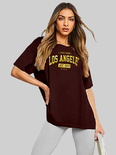 Leotude Women Typography Printed Round Neck Cotton Oversized T-shirt - Image 3