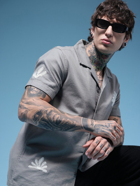HERE&NOW Floral Embroidered Pure Cotton Casual Shirt