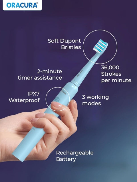 ORACURA SB200 Sonic Lite Electric Rechargeable Waterproof Toothbrush - Blue - Image 4
