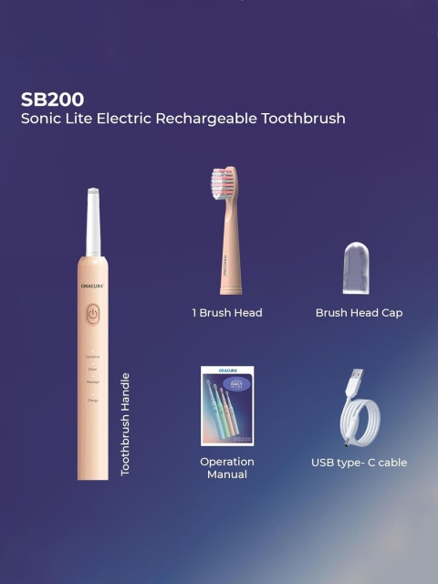 ORACURA SB200 Sonic Lite Electric Rechargeable Toothbrush - Peach - Image 3